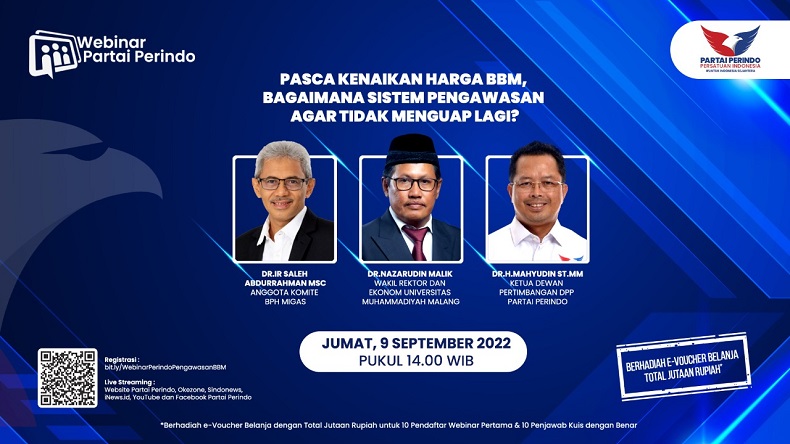 Imbas Kenaikan BBM, Bagaimana Sistem Pengawasannya? Simak Pembahasannya di Webinar Partai Perindo Besok