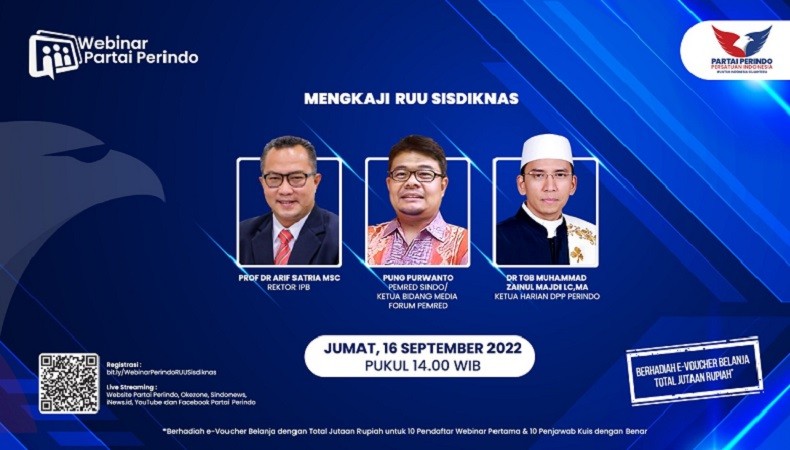 TGB, Rektor IPB dan Pemred SINDO Bakal Kaji Polemik RUU Sisdiknas di Webinar Partai Perindo Besok