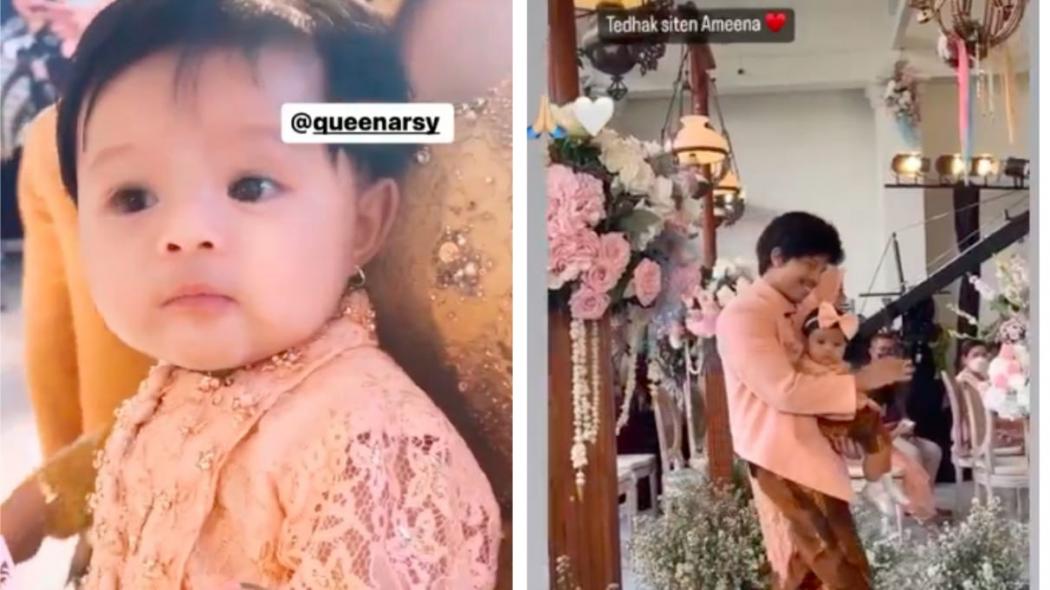 Bikin Gemas Baby Ameena Jalani Tradisi Tedak Siten, Wajahnya Jadi Sorotan 