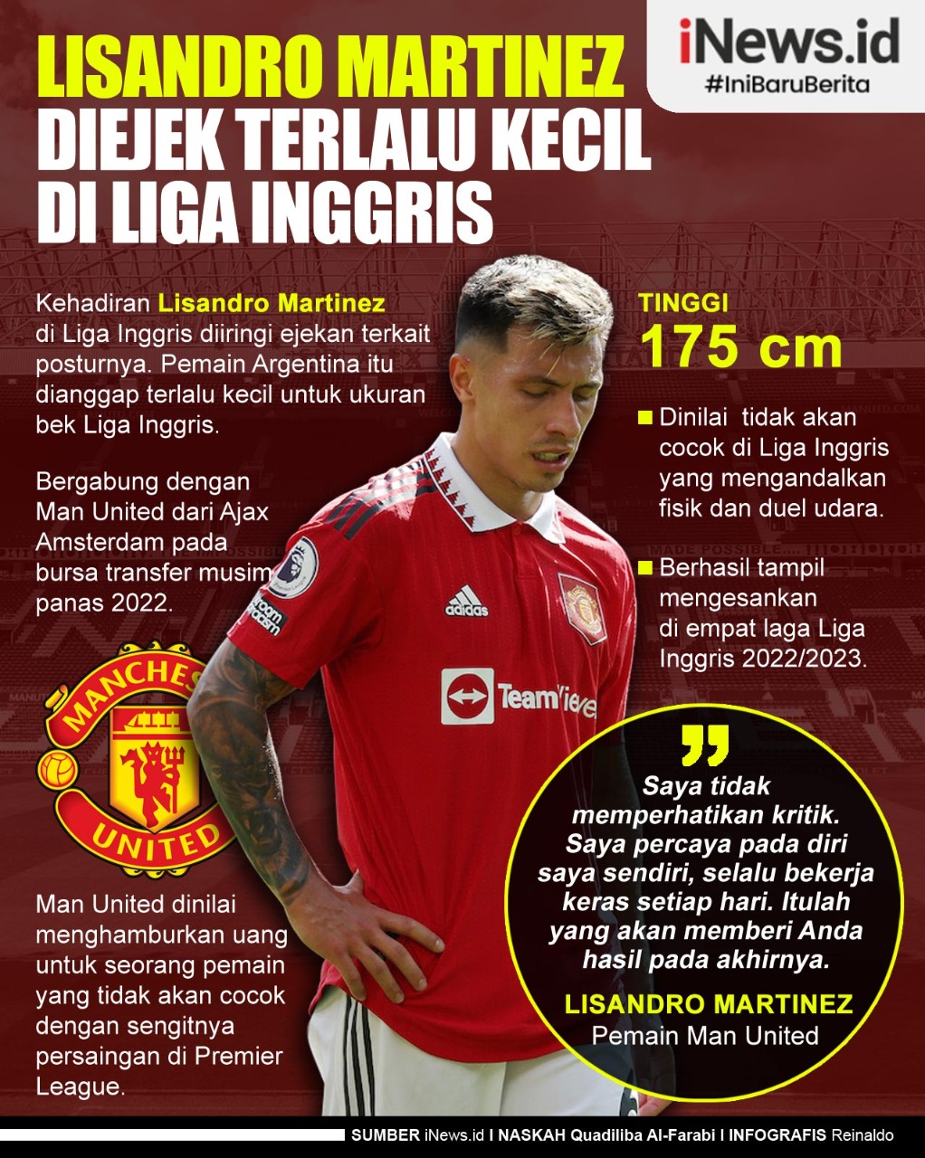 Infografis Lisandro Martinez Diejek Terlalu Kecil Main di Liga Inggris
