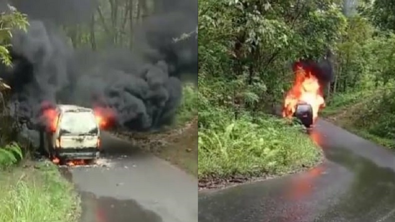 Minibus Angkut BBM Terbakar Hebat di Cigugur Pangandaran, Sopir Loncat Selamatkan Diri