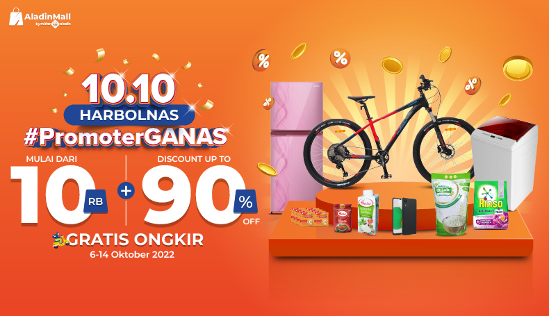 10.10 Harbolnas #PromoterGANAS di AladinMall! Dapatkan Diskon hingga 90% + Gratis Ongkir ke Seluruh Indonesia