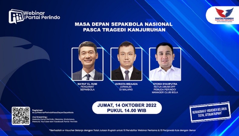 Besok, Webinar Partai Perindo Bedah Masa Depan Sepak Bola Tanah Air Pasca-Tragedi Kanjuruhan
