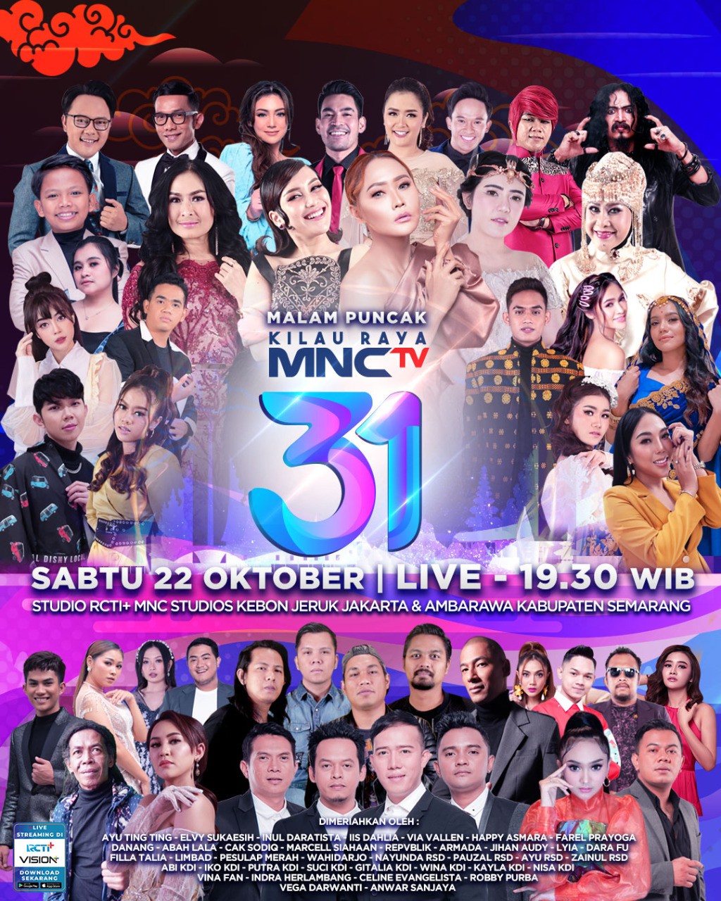 Meriahkan HUT MNCTV Ke-31, Hadirkan Konser Spesial Malam Puncak Kilau Raya MNCTV 31