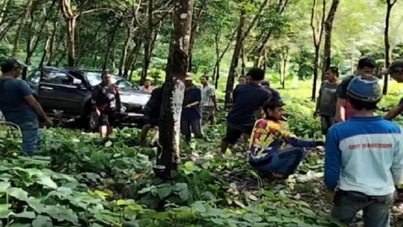 Minibus Terperosok ke Kebun Karet di Agrabinta Cianjur, 4 Orang Luka-Luka