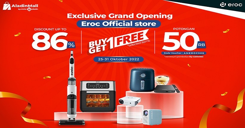 Hadir di AladinMall, Dapatkan Promo Eroc Buy 1 Get 1, Diskon s.d 86%, Voucher 50K, dan Gratis Ongkir se-Indonesia!