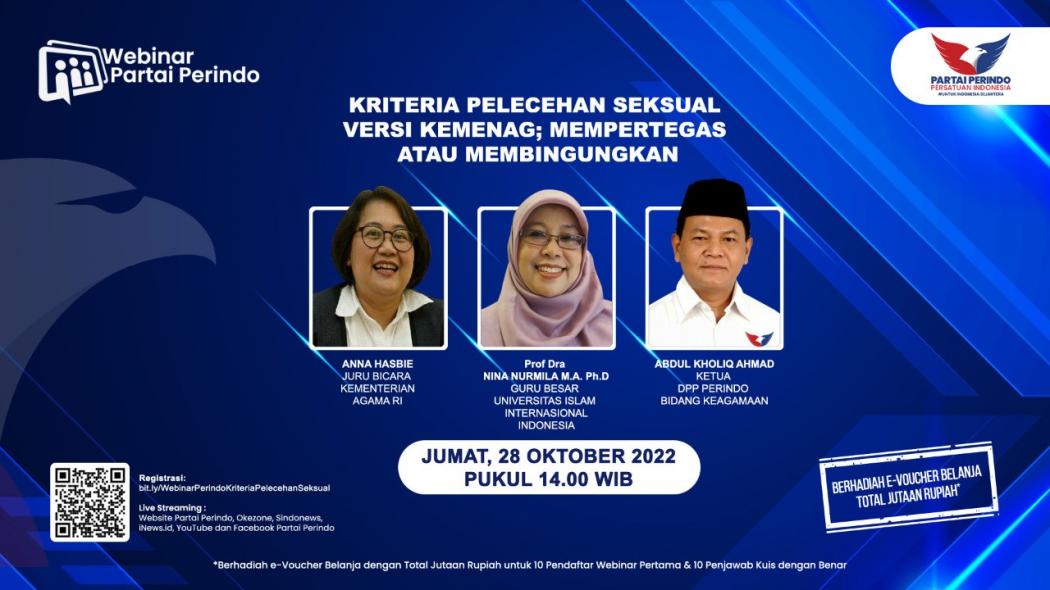 Hari Ini, Webinar Partai Perindo Bedah Habis Pemicu Maraknya Kasus Kekerasan Seksual di Lembaga Pendidikan Keagamaan