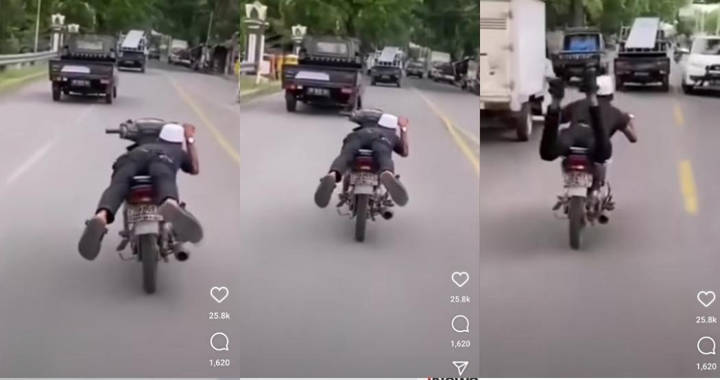 Viral Aksi Bapak-Bapak Berpeci Naik Motor Gaya Superman, Netizen: Maklum Masih ABG
