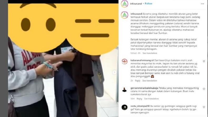 Viral Video Mahasiswi Penghuni Asrama Unand Gunting Celana gegara Tak Pakai Rok