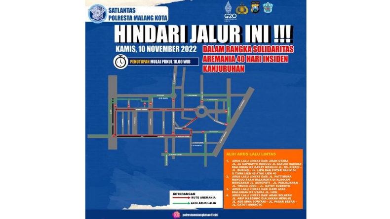 Aksi Solidaritas 40 Hari Tragedi Kanjuruhan, Jalan Protokol Kota Malang Dialihkan