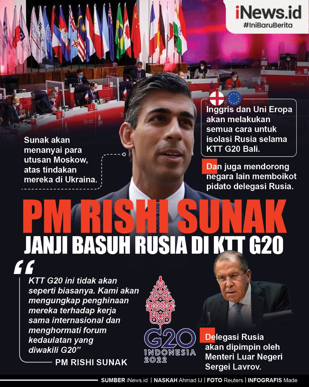 Infografis PM Inggris Rishi Sunak Bakal Basuh Rusia di KTT G20 Bali