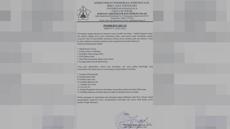 Viral! Universitas Syiah Kuala Banda Aceh Layangkan Surat karena Mahasiswa Bau Badan