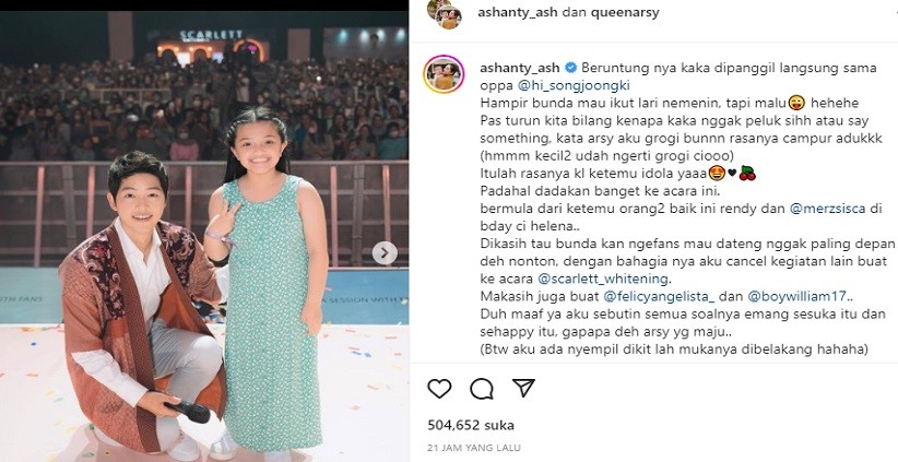 Pertama Kali Foto Bareng Artis Korea Song Joong Ki, Arsy Hermansyah: Rasanya Campur Aduk