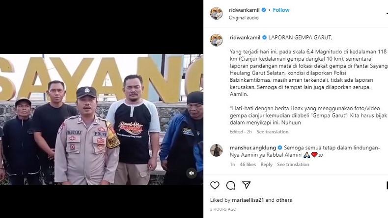 Gempa Garut M6,4, Ridwan Kamil Ingatkan Waspadai Beredarnya Foto dan Video Hoaks
