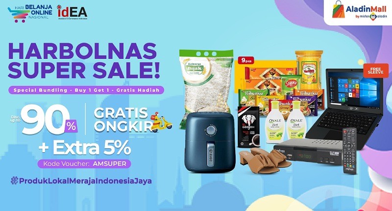 Serbu Sekarang! Promo HARBOLNAS SUPER SALE Diskon 90% + Extra Diskon 5% Cuma 3 Hari di AladinMall 