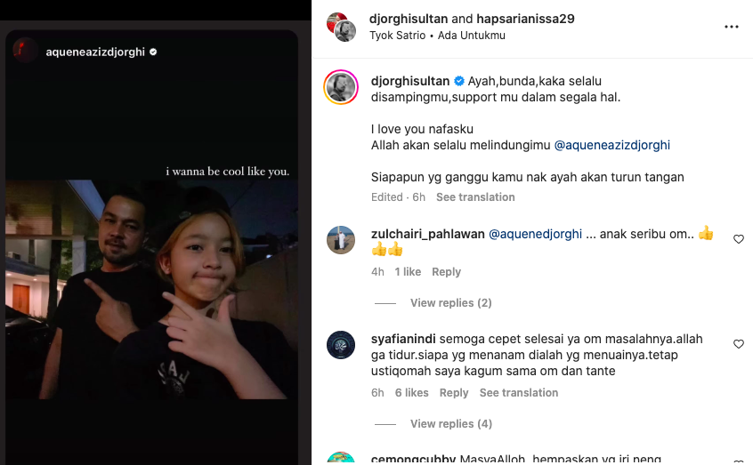 Sultan Djorghi Marah Putrinya Dibully Warganet: Ayah Tidak Tinggal Diam Nak 
