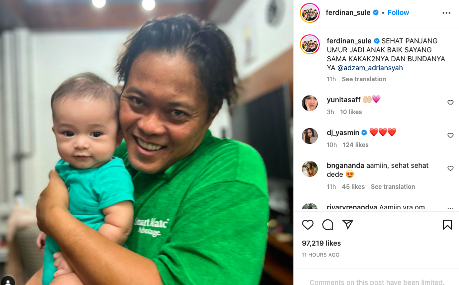 Adzam Rayakan Ulang Tahun Pertama, Postingan Sule di Medsos Jadi Sorotan 