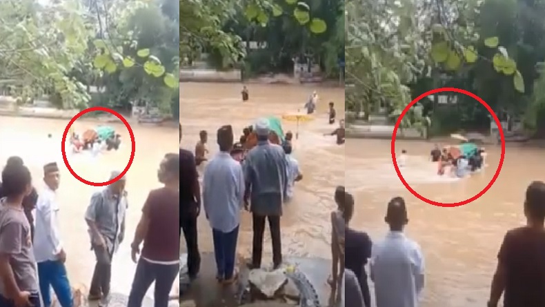 Video Viral Warga Gotong Keranda Jenazah Seberangi Sungai ke Permakaman di Labuhanbatu
