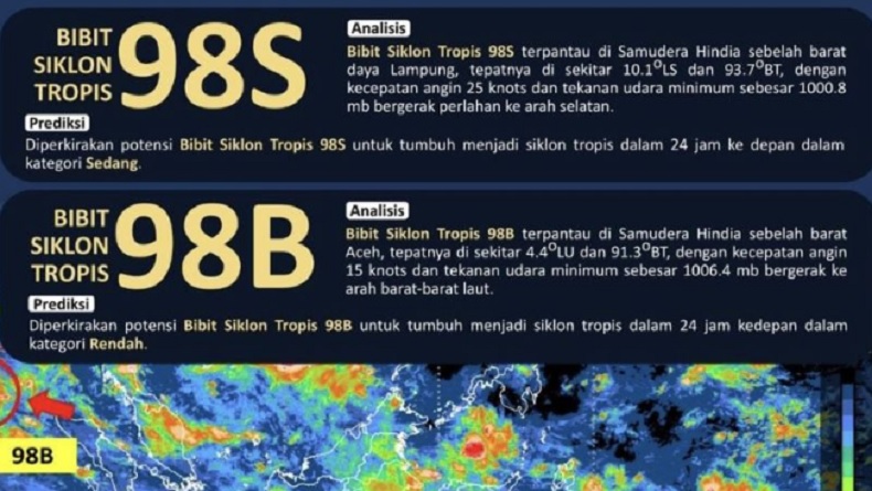 BMKG: Waspada Dampak Bibit Siklon Tropis 98B, Hujan dan Petir di Pesisir Aceh
