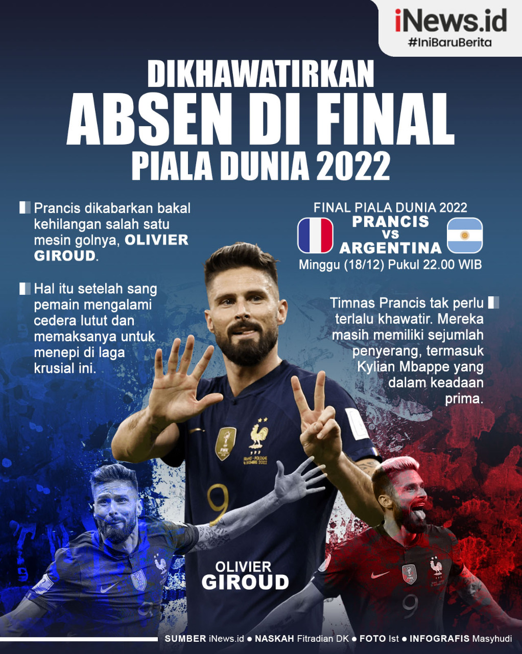 Infografis Olivier Giroud Dikhawatirkan Absen di Final Piala Dunia 2022