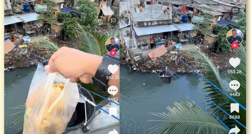Penjual Gorengan Viral di Jakarta, Ada di Seberang Sungai yang Beli Pakai Ember