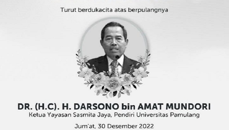 Kabar Duka, Pendiri Universitas Pamulang Dr Darsono Meninggal Dunia
