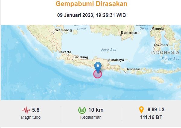 Pusat Getaran di Laut, Gempa M5,6 Pacitan Dirasakan di Jogja hingga Wonosobo