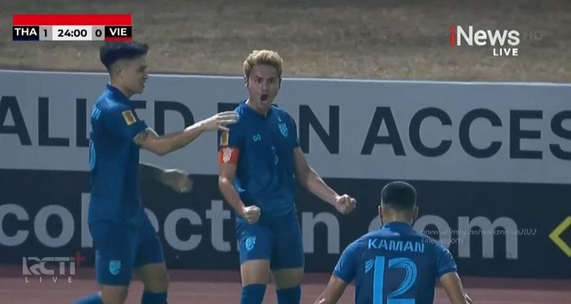 Theerathon Bunmathan Cetak Gol Indah, Thailand Ungguli Vietnam di Babak Pertama Final Piala AFF 2022