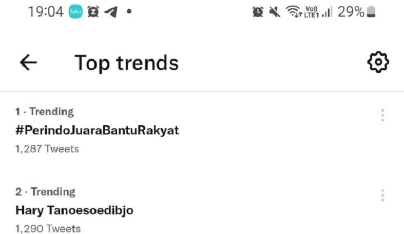 Hashtag #PerindoJuaraBantuRakyat Trending Topic di Twitter