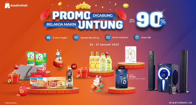 Belanja Makin Untung dengan Diskon s.d 90% + Gratis Ongkir di AladinMall! Serbu Yuk Mumpung Gajian