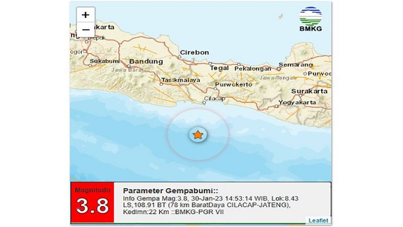 3 Rentetan Gempa Hari Ini Terjadi di Sekitar Laut Selatan Jateng-Jabar
