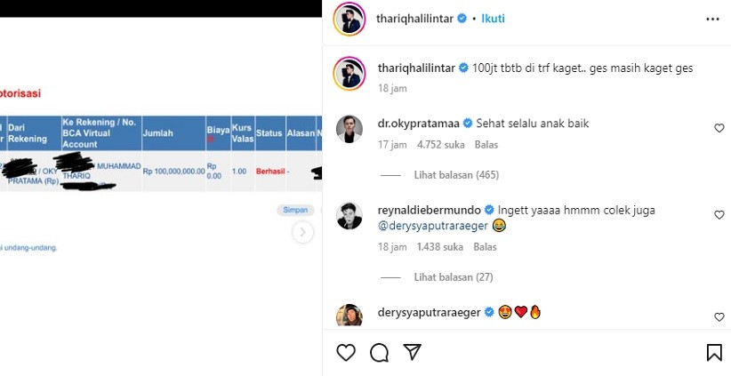 Dikasi Hadiah Ulang Tahun Rp100 Juta, Thariq Halilintar Kaget: Ini Apa Ya Salah Transfer?