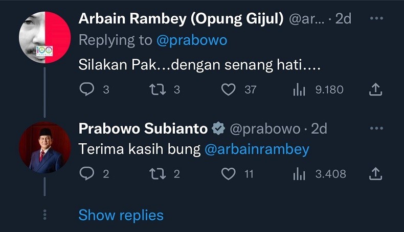 Kala Prabowo Minta Izin untuk Pakai Foto Jepretan Arbain Rambey di Twitter, Begini Interaksinya