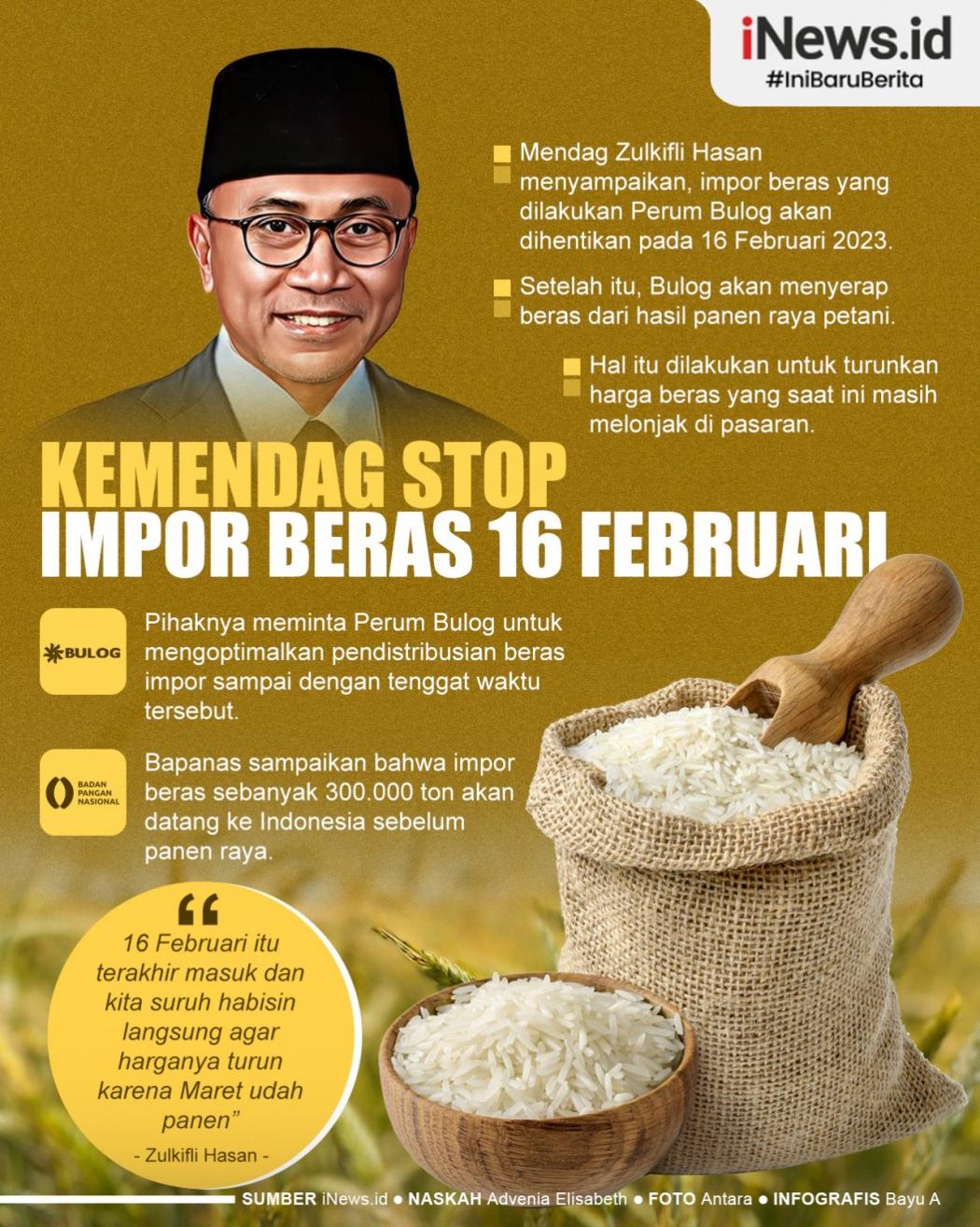 Infografis Mendag Hentikan Impor Beras per 16 Februari 
