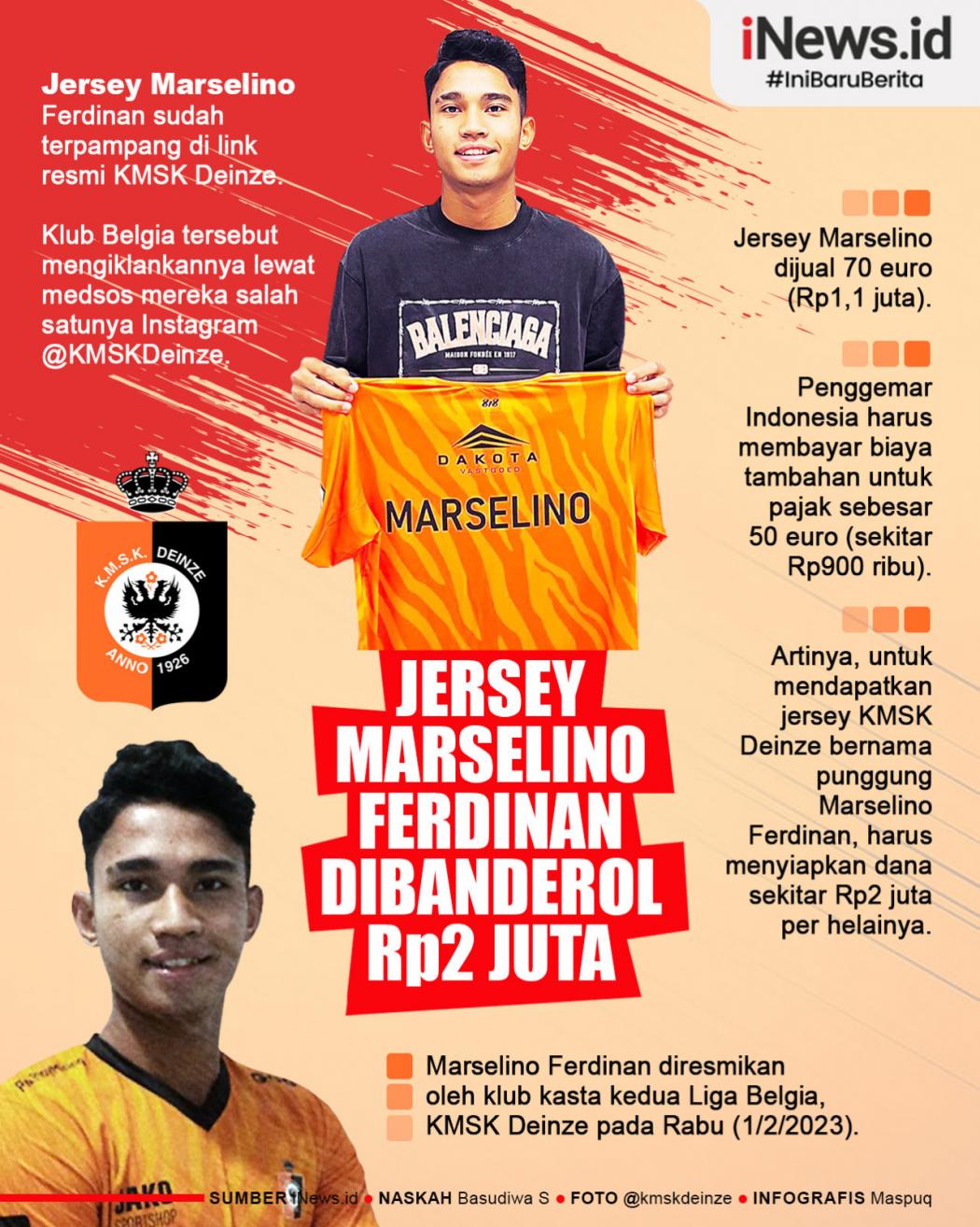 Infografis Jersey Marselino Ferdinan di KMSK Deinze Dibanderol Rp2 Juta