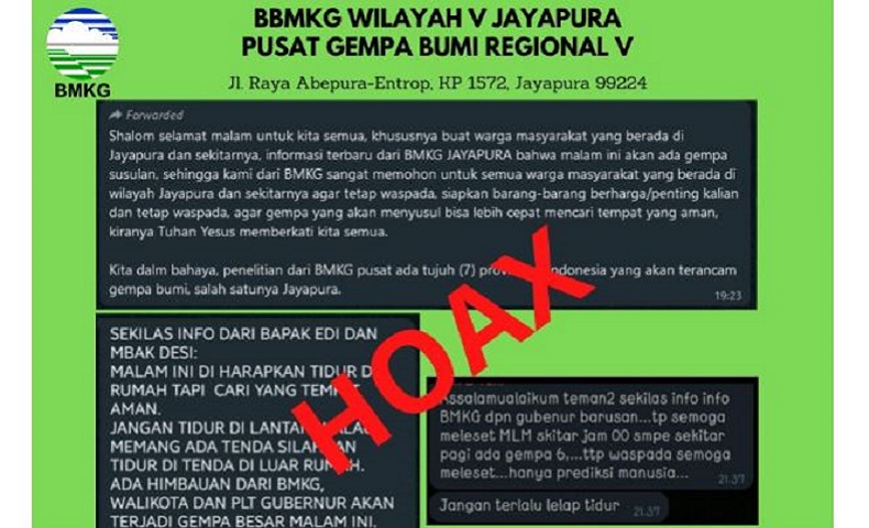 BMKG Minta Masyarakat Waspada Hoaks Gempa Susulan di Jayapura