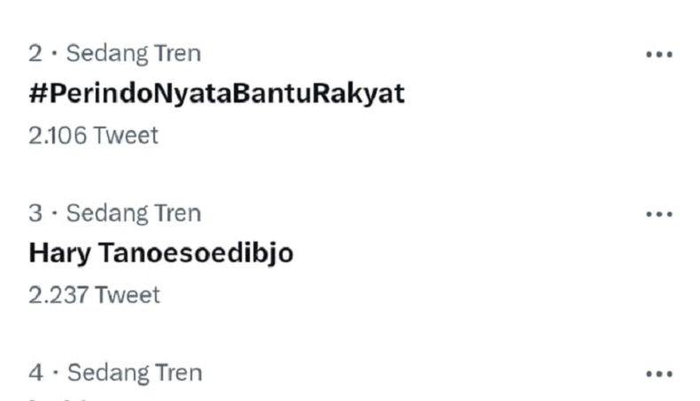 #PerindoNyataBantuRakyat dan Hary Tanoesoedibjo Jadi Trending Topic di Twitter