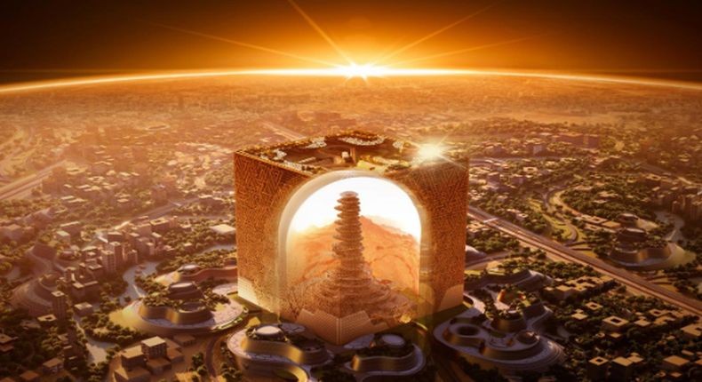 Heboh, Arab Saudi Bangun Struktur Raksasa Mirip Kakbah Dikelilingi Kota Modern 