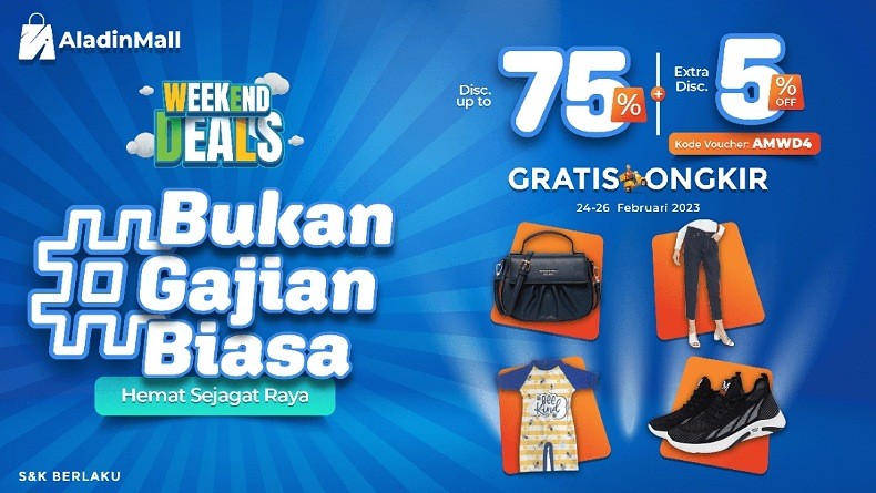 Gajian Hemat Sejagat Raya, Dapatkan Diskon 75% + Ekstra 5% & Gratis Ongkir hanya di AladinMall!