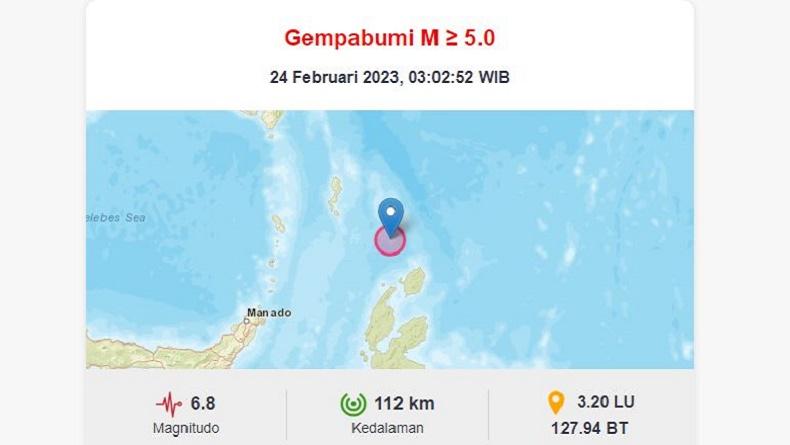 Gempa Terkini Magnitudo 6,8 Guncang Daruba Malut, Terasa hingga Minahasa