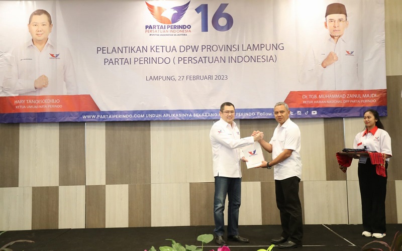 Hary Tanoesoedibjo Lantik Brigjen TNI (Purn) Toto Jumariono sebagai Ketua DPW Lampung: Selamat Bertugas