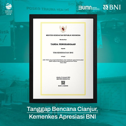 Tanggap Bencana Cianjur, Kemenkes Apresiasi BNI
