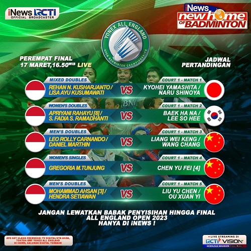 Saksikan Aksi Gregoria Mariska Tunjung Dkk di Perempat Final All England 2023, LIVE iNews