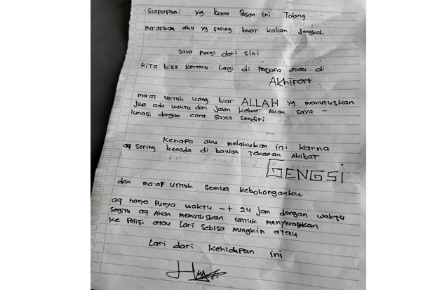   Pelaku Mutilasi Ayu di Jalan Kaliurang Sleman Tinggalkan Surat di Kos, Ini Isinya