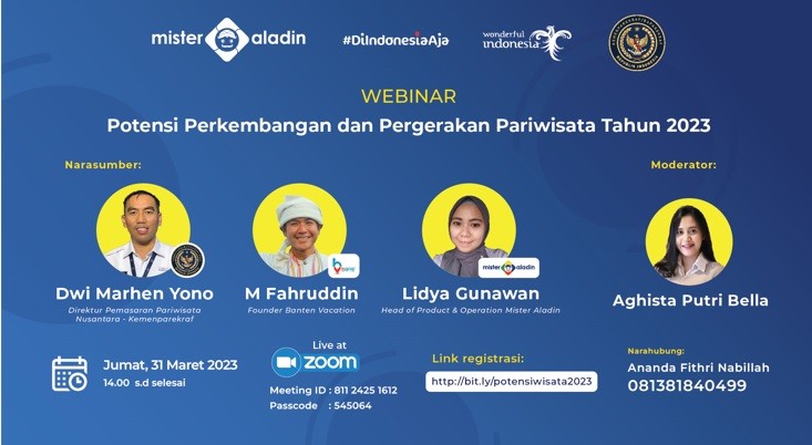 Kupas Tuntas Peluang Pariwisata Pascapandemi Covid-19 di Webinar Mister Aladin Bersama Kemenparekraf
