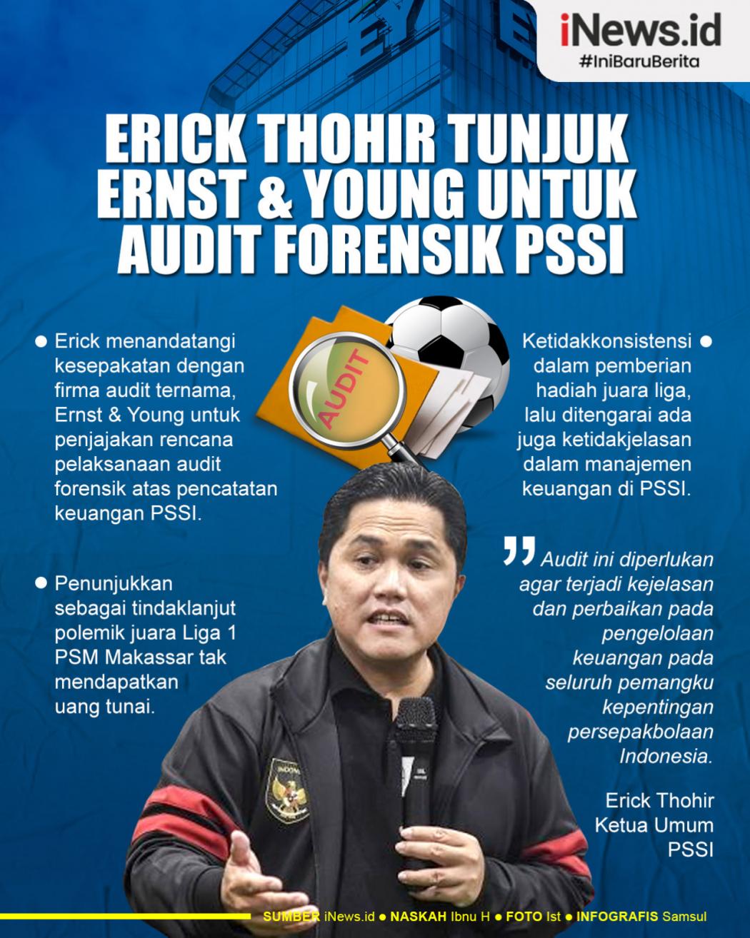 Infografis Erick Thohir Tunjuk Ernst & Young untuk Audit Forensik PSSI