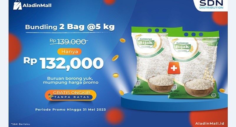 Borong Beras Keluarga Bijak di AladinMall, 2 Kantong Cuma Rp100 Ribuan Aja + Gratis Ongkir!