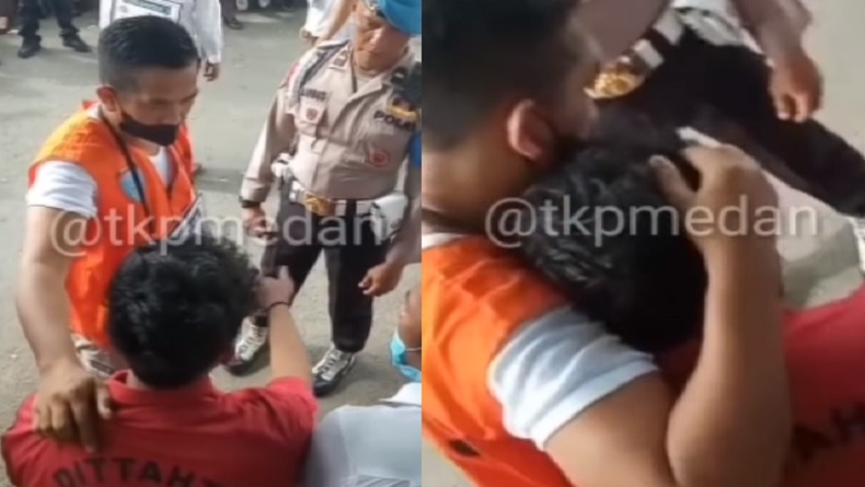 Potret AKBP Achiruddin Peluk Sang Anak saat Rekonstruksi Penganiayaan di Polda Sumut