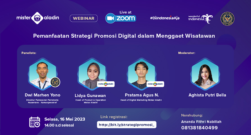 Mister Aladin Jabarkan Strategi Promosi Digital untuk Menggaet Wisatawan dalam Webinar bersama Kemenparekraf