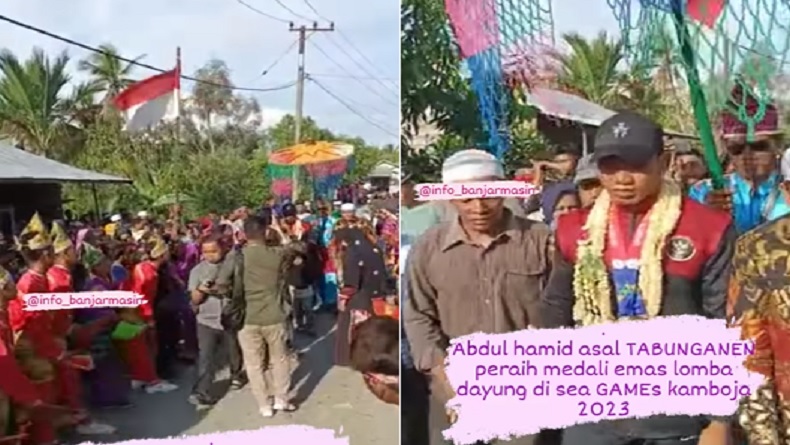 Atlet Dayung asal Batola Peraih 3 Medali SEA Games Disambut Tarian Khas Kalimantan